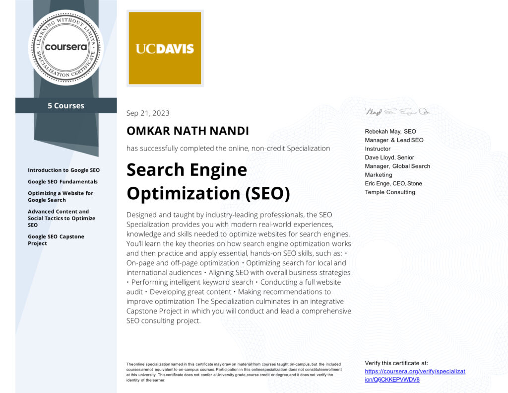 Search Engine Optimization (SEO) UC Davis