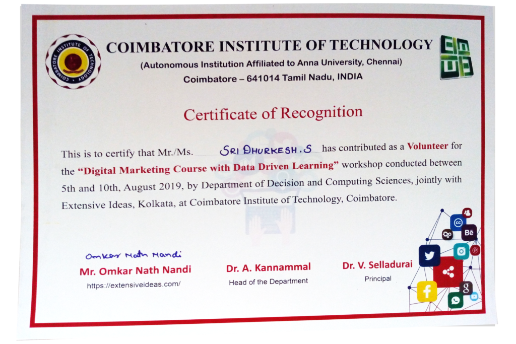 cit coimbatore certificate issued jointly by cit & extensive ideas