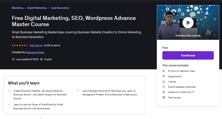 Free Digital Marketing Course on Udemy